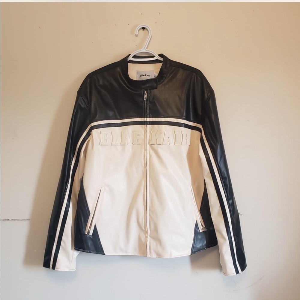 Women's Black and Cream Leather Jacket